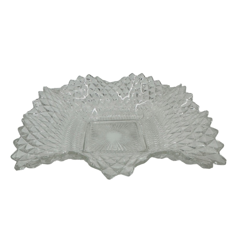 Vintage Clear Pressed Glass Ruffle Ashtray - Molded‎ Starburst Pattern MCM